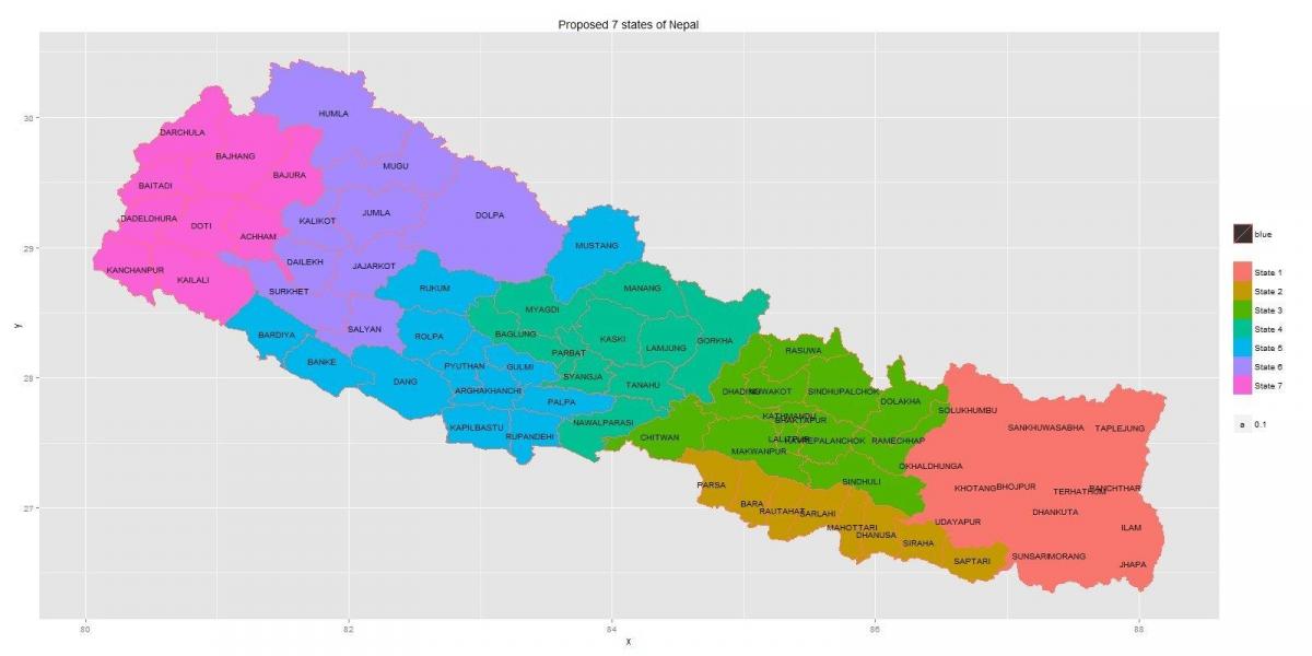 המפה החדשה של נפאל עם 7 המדינה.